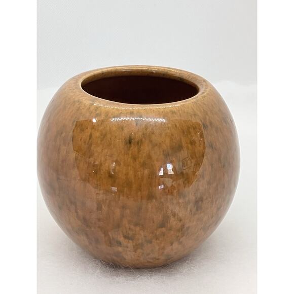 Haeger Orb Ball Ceramic Vase Planter Speckled Brown 1980’s Label 4” - Picture 3 of 12